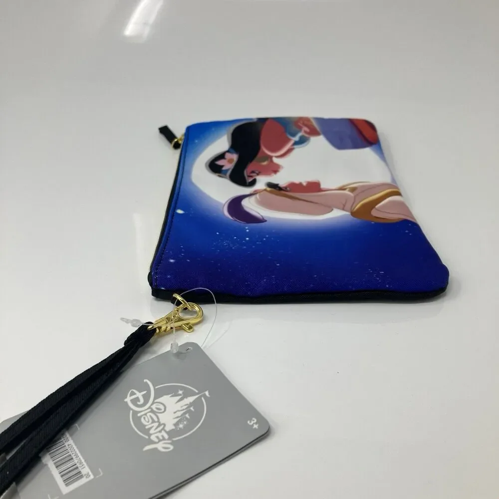 Disney Wristlet Aladdin Embroidered Princess Jasmine Travel Pouch Black Gold